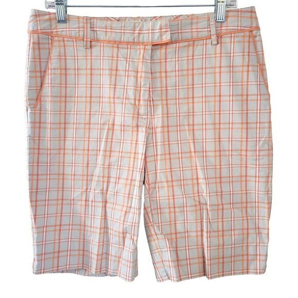 Lady Hagen Women's Sz 8 Orange Plaid MidRise Cotton Golf Bermuda Modest Shorts - Picture 1 of 8